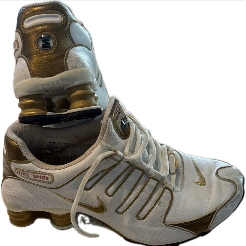 Nike Shox Men's White and Gold Athletic Shoes